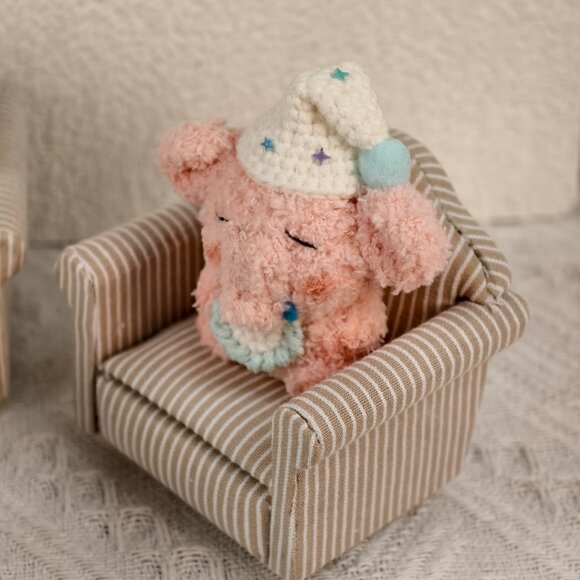 Handmade Amigurumi Crochet Pink Sleeping Elephant Plushie - Picture 2 of 3